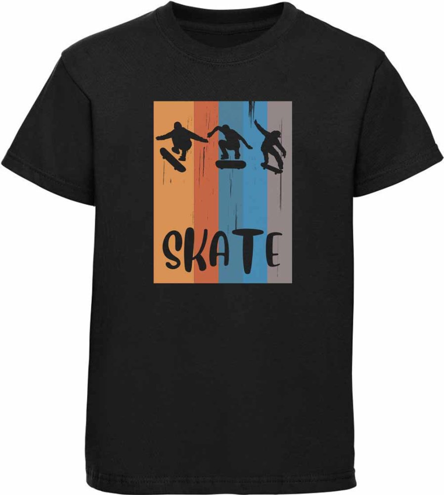 Printed kids T-shirt jumping skateboarders with skate lettering